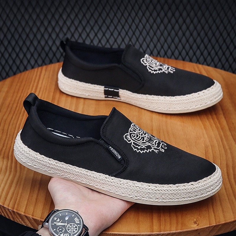 Espadrille Slip On - Chaussures respirantes noires pour homme mocassins