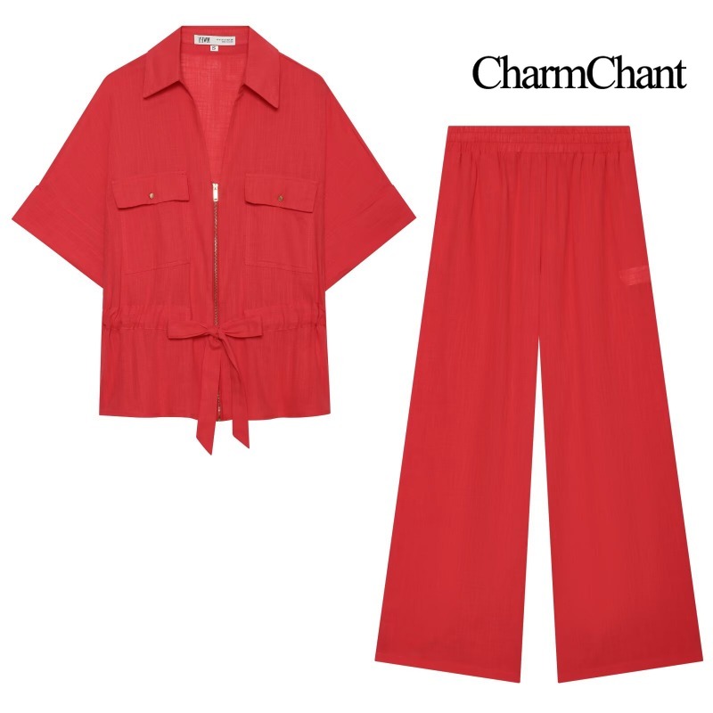 Short Linen Drawstring - CHARMCHANT Ensemble deux pièces en mélange