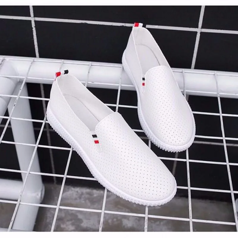 Espadrille Slip On - Femmes baskets blanc chaussures plates découpées