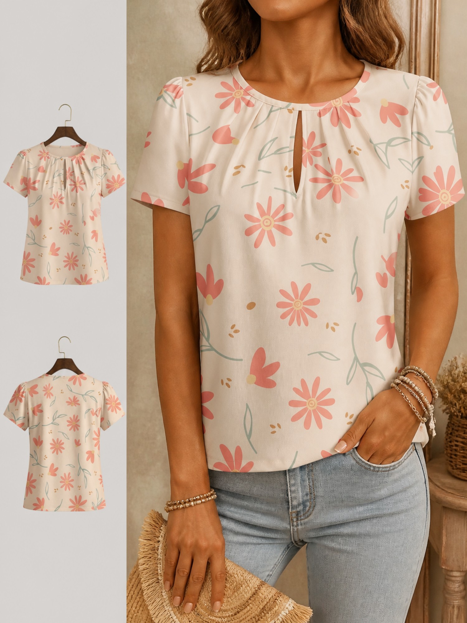 Resort Shirt Floral - Nouveau T-shirt élégant à col rond