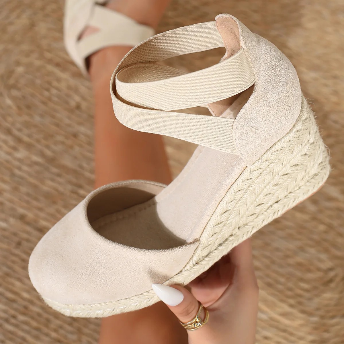 Espadrille Slip On - Sandales compensées espadrilles pour femmes à