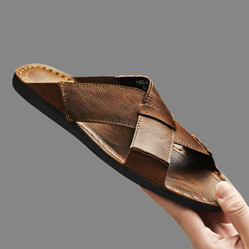 Flip Flop Leather Men - Mode en cuir véritable hommes pantoufles
