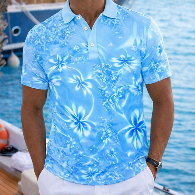 Resort Shirt Floral - Polo homme vert fluo à motif