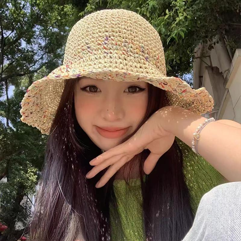 Bucket Hat Straw - Chapeau de paille arc-en-ciel tissé à