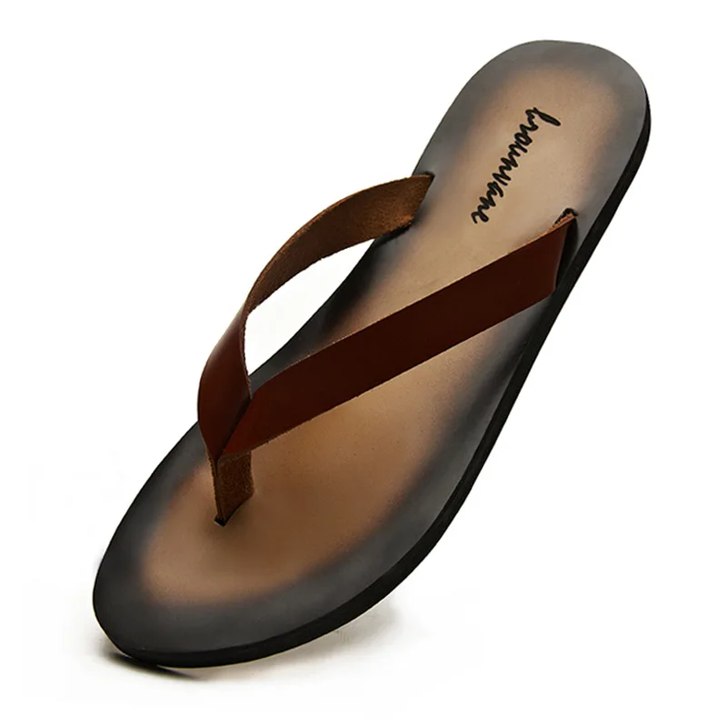 Flip Flop Leather Men - Classique en cuir véritable hommes pantoufles