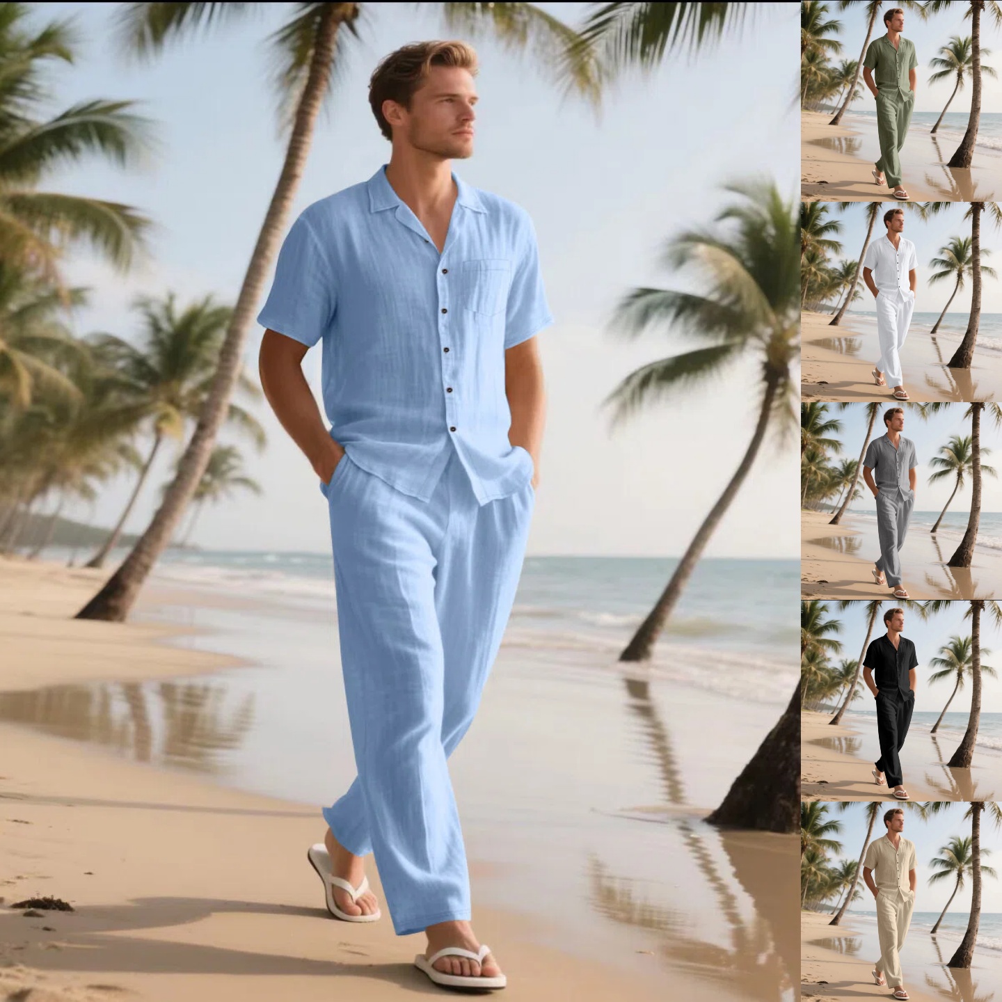 Short Linen Drawstring - Ensemble de vêtements d'été pour hommes,