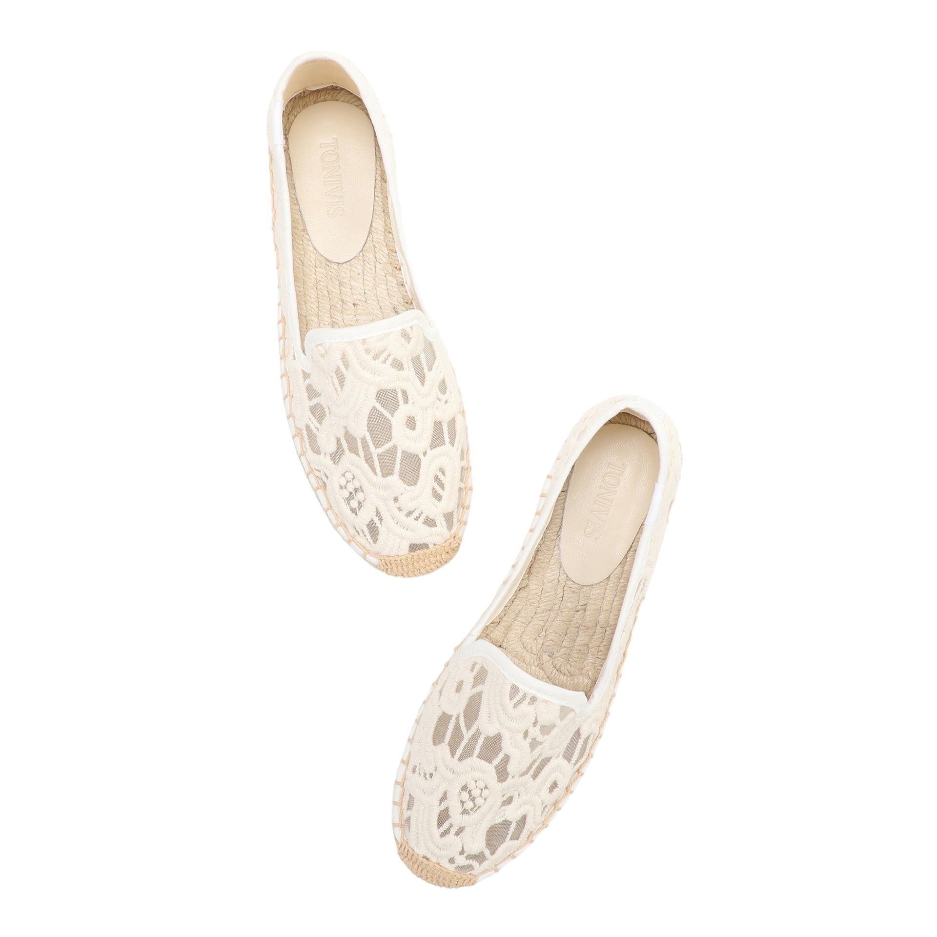 Espadrille Slip On - Espadrilles plates en dentelle pour femmes,