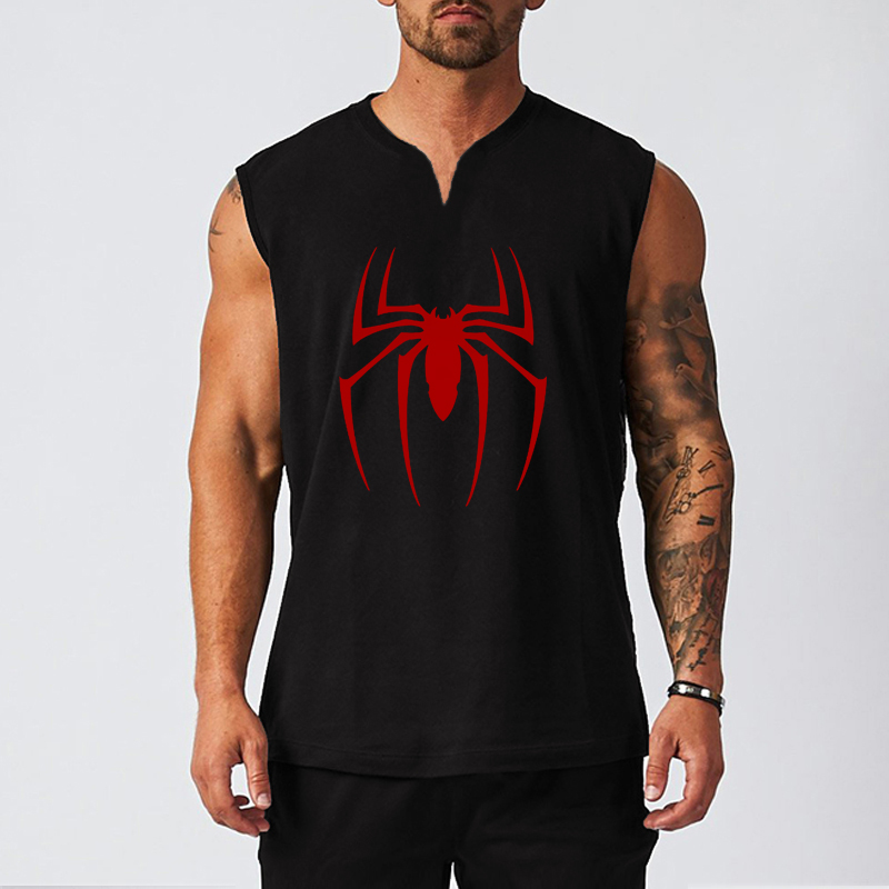 Tank Top Muscle - Débardeur de Fitness imprimé araignée rouge,