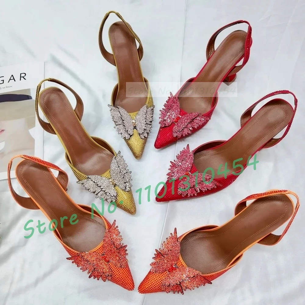 Casual Sandal Leather - Sandales pointues papillon en cristal pour