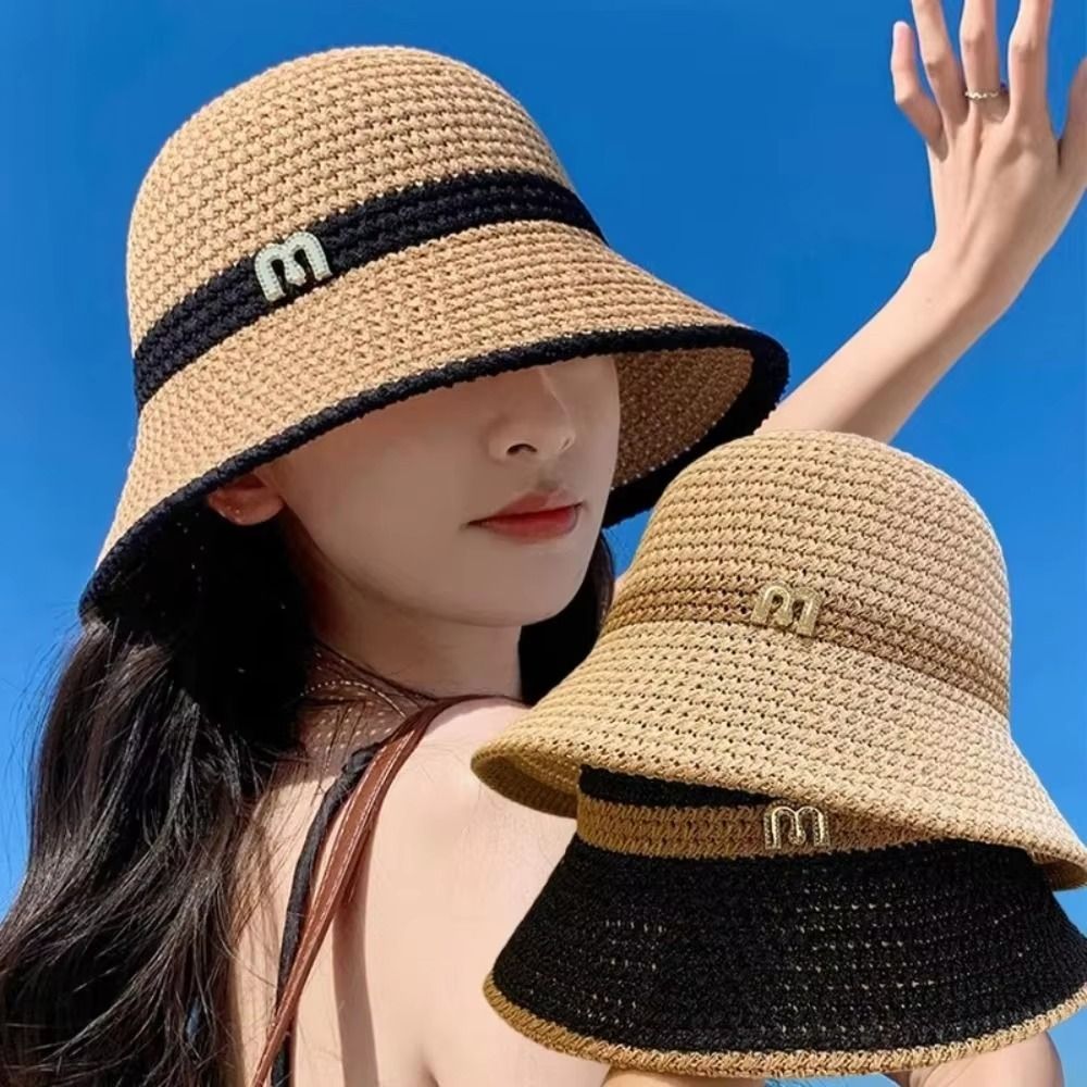 Bucket Hat Straw - Chapeau de pêcheur à nœud élégant,
