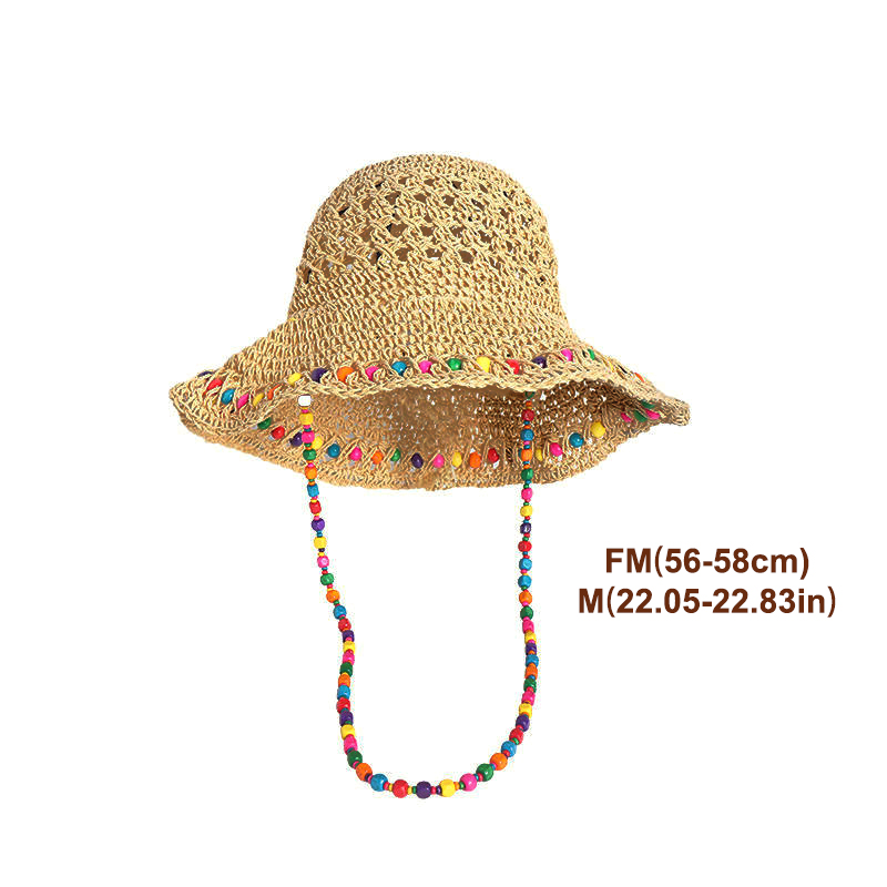 Bucket Hat Straw - Chapeau de paille rétro polyvalent à