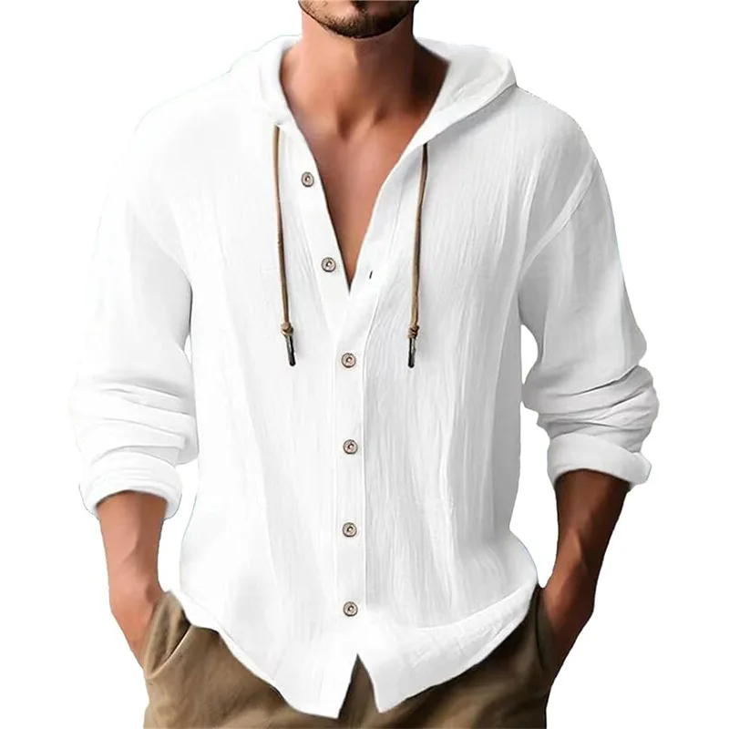 Short Linen Drawstring - Chemise décontractée à manches longues pour