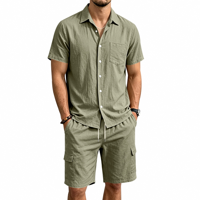 Linen Shirt Breathable - Ensemble deux pièces en lin américain