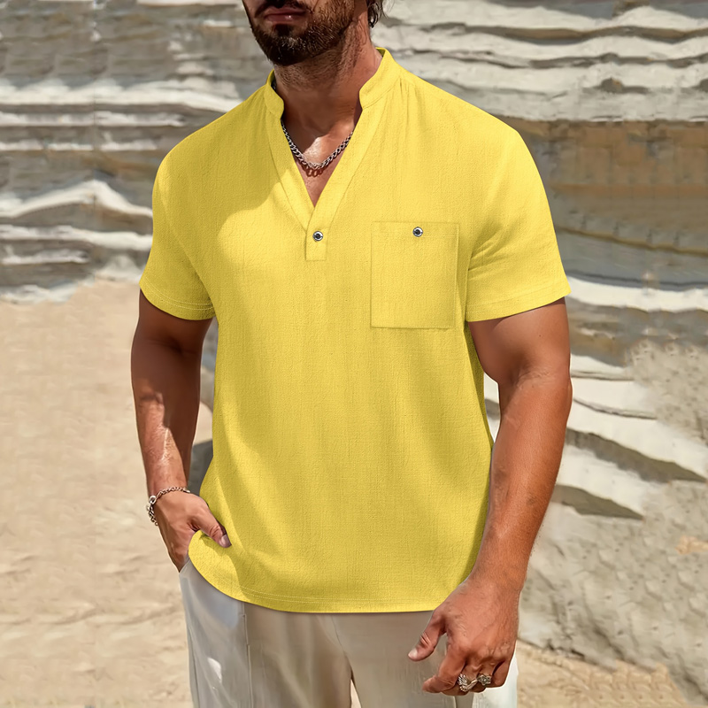 Chemise Henley en coton et lin - Linen Shirt Breathable avis et prix