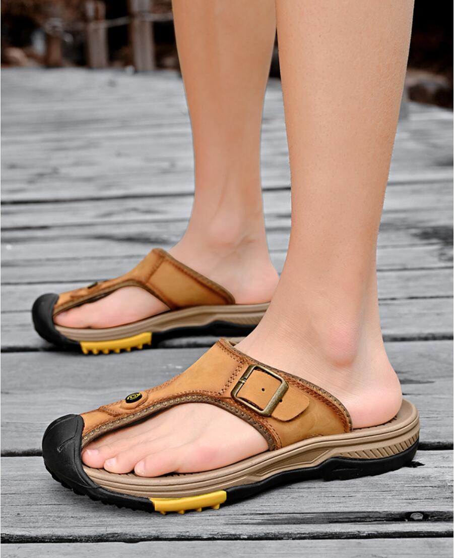 Sandales en cuir véritable pou - Flip Flop Leather Men avis et prix
