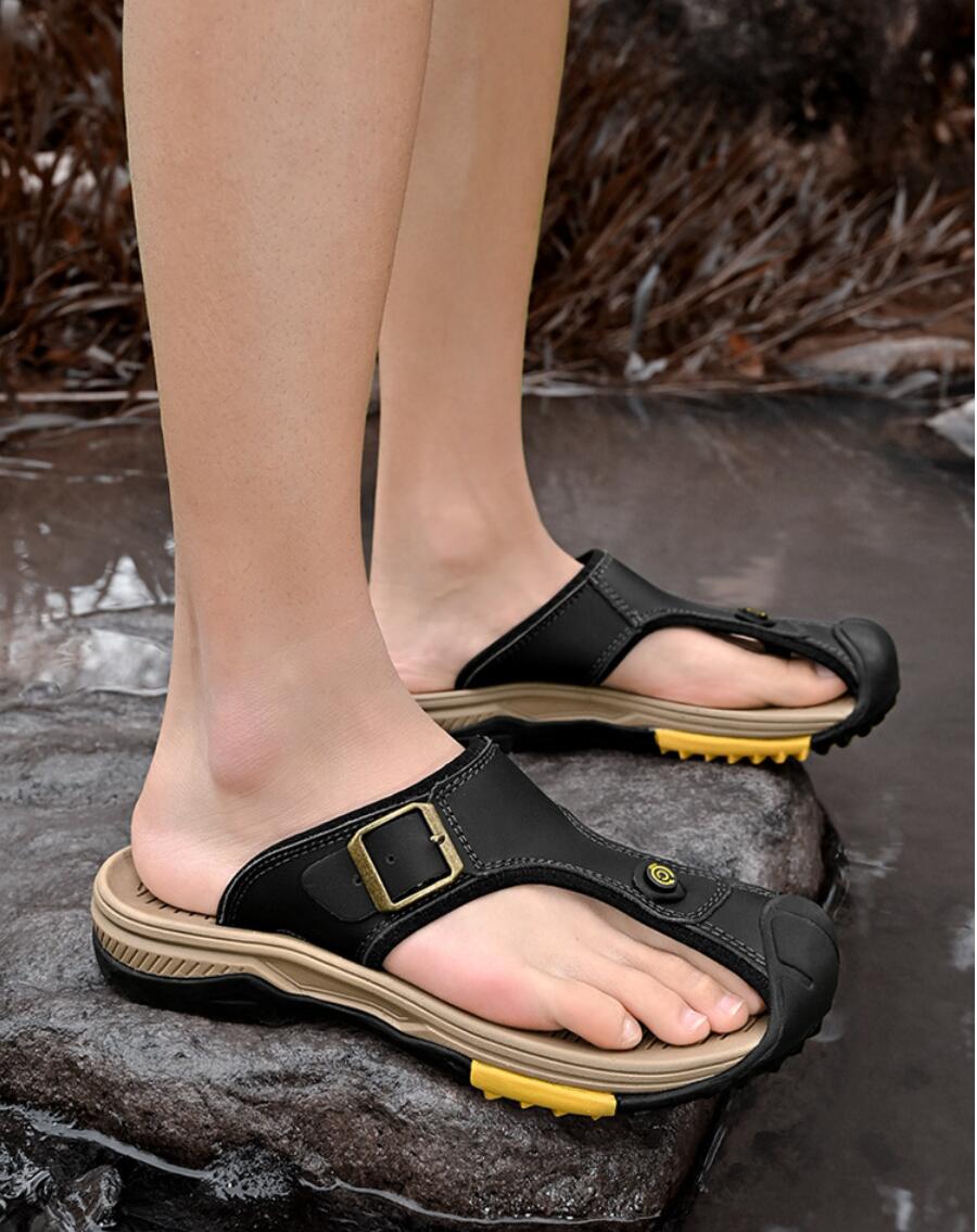 Sandales en cuir véritable pou - Flip Flop Leather Men avis et prix