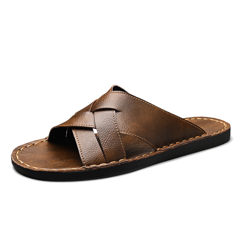 Pantoufles en cuir véritable p - Flip Flop Leather Men avis et prix