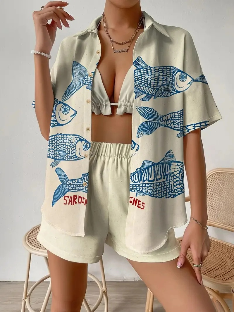 Ensemble 2 pièces imprimé à la - Shirt Camp Collar avis et prix