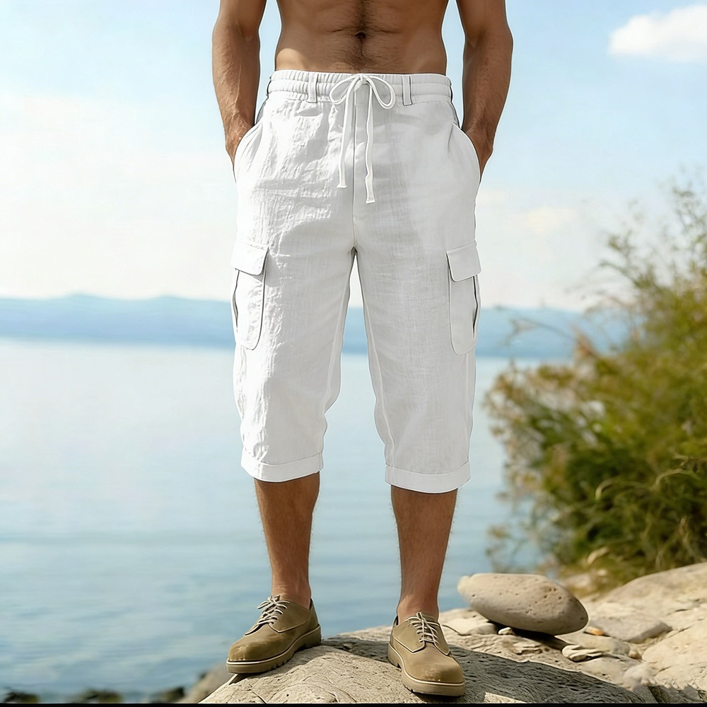 Shorts d'été pour hommes en co - Short Linen Drawstring avis et prix
